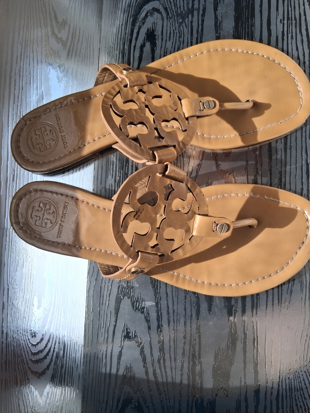 Tory Burch Miller Leather Thong Sandals in Tan